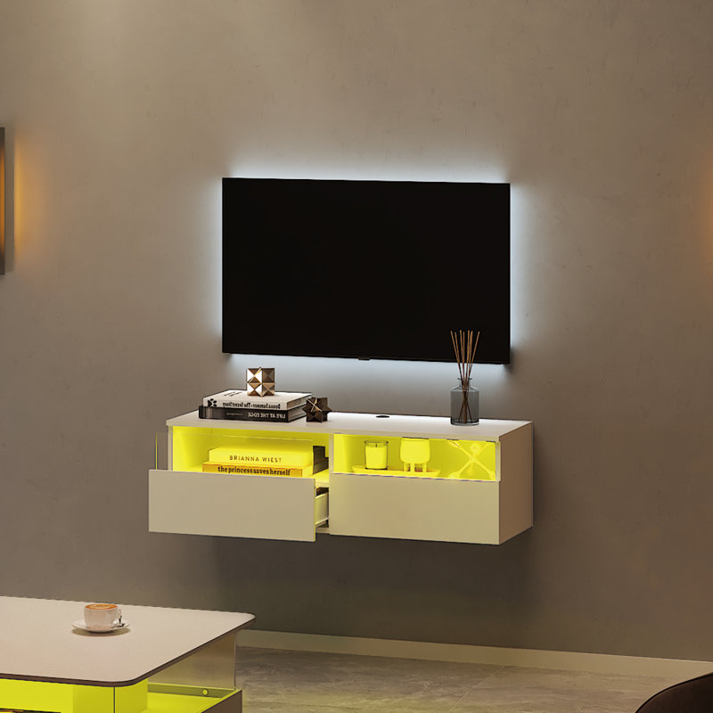 Meuble télé pour téléviseur de 49 po ou moins, H 11,8 po x L 39,4 po x l 13 po, Blanc