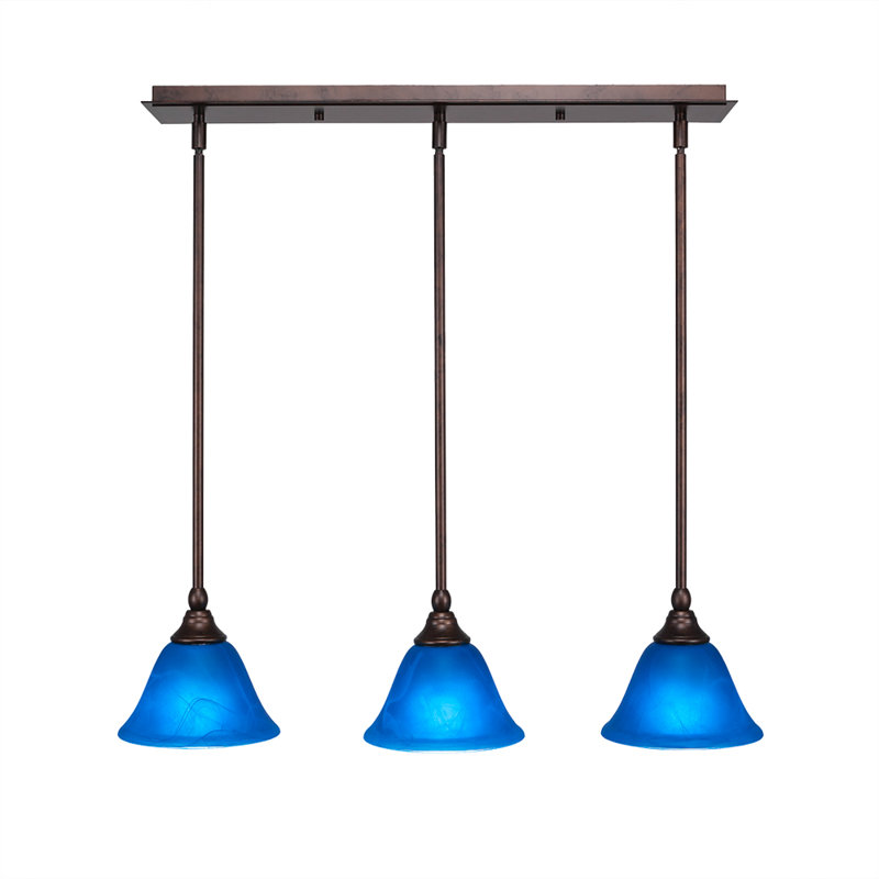 3 Light Stem Hung Linear Pendalier Shown With 7", Blue, Bronze