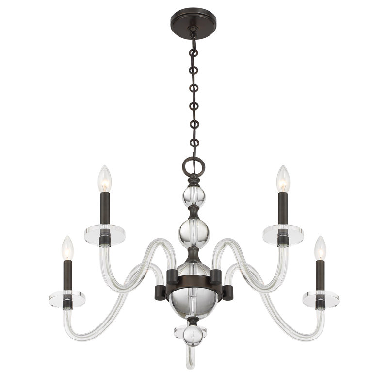 Lustre 5 lumières Aragon en bronze méditerranéen, 5 lumières, H 19,75 po x l 29 po x P 29 po