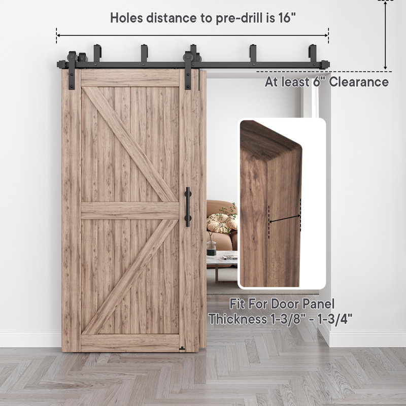 Double Bypass Matte Black Barn Door Hardware Kit, 96-inch Track