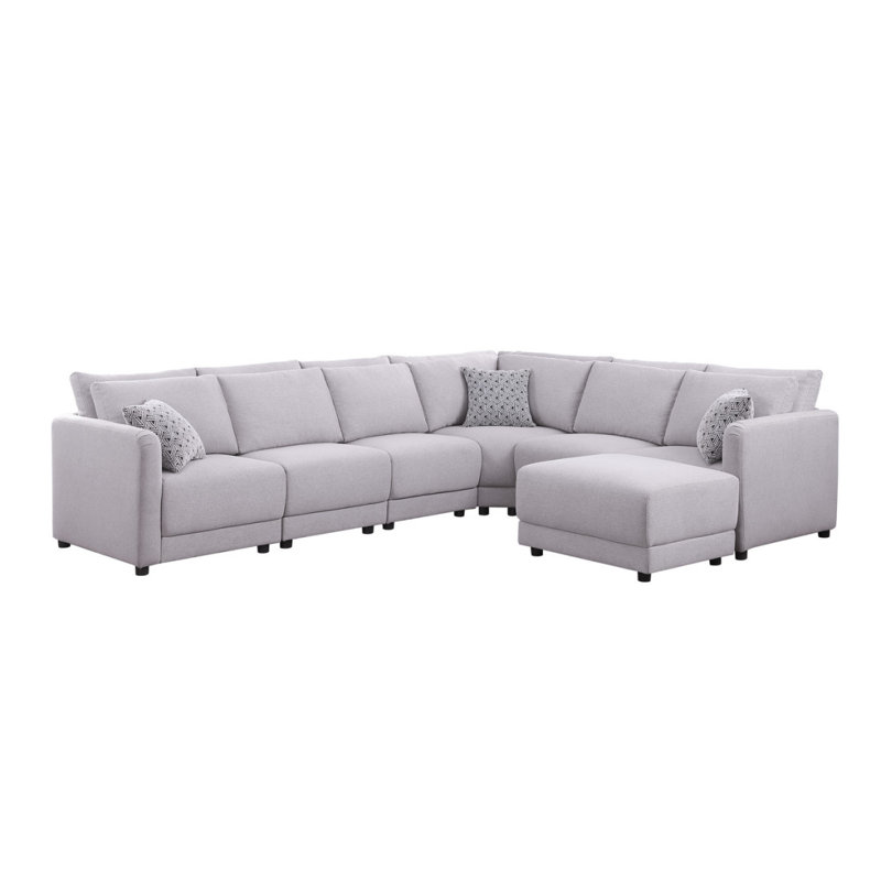 Modern Sofa Penelope 120" Linen Fabric Reversible 7PC Modular Sectional Sofa With Ottoman And Pillows