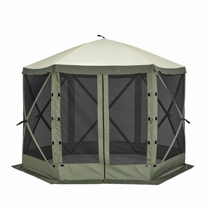 Tente pour abri de jardin Pop Up, abri de soleil avec auvent à 6 côtés avec 6 toiles d'intimité amovibles et fenêtres en filet, tente écran à installation rapide de 10 x 10 pi avec moustiquaire