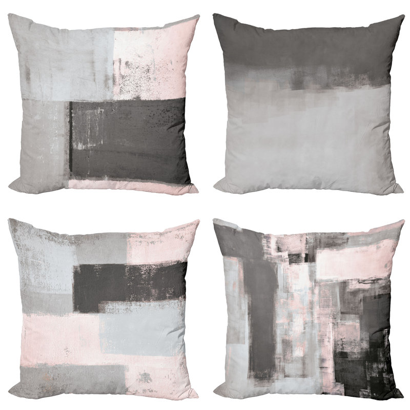 Reversible Pillow Cover, 24" H x 24" W, Pale Rose / Grey