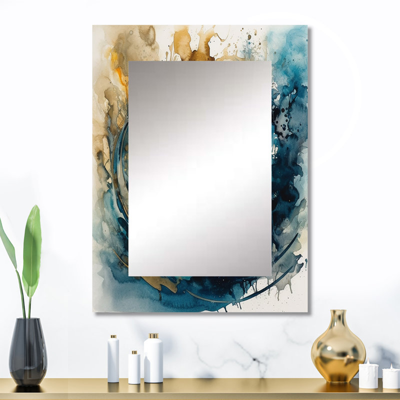 Encre bleue captivante liquide IV - miroir mural moderne, art imprimé en métal, 32 po x 24 po