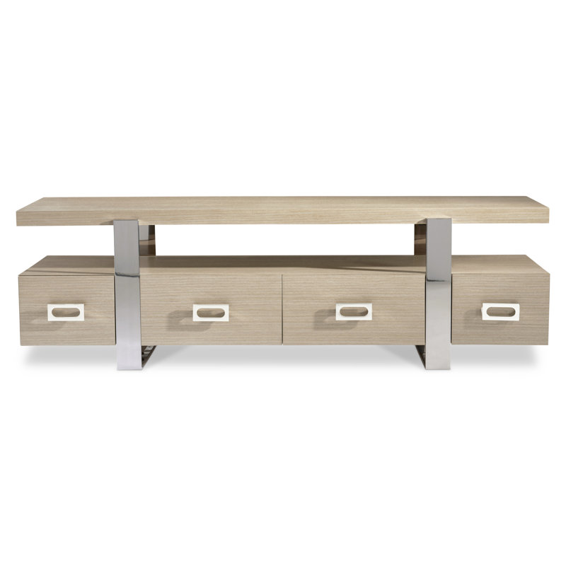 Transitional Brown Wood and Stainless Steel Media Console