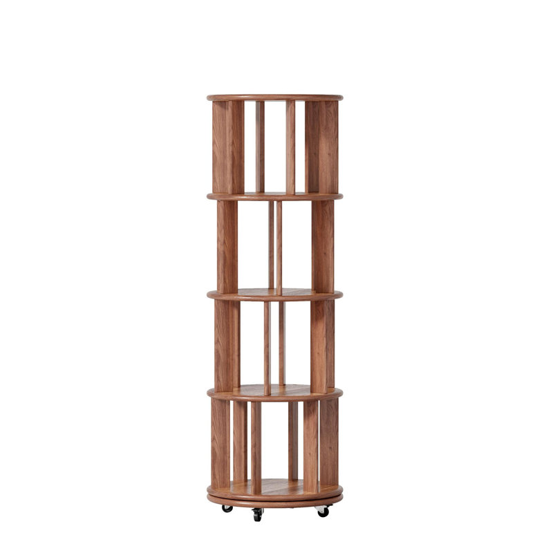 Bibliothèque en bois massif pivotante à 360 ° Oliver, équipée de roues de frein, permettant un ajustement flexible, Walnut