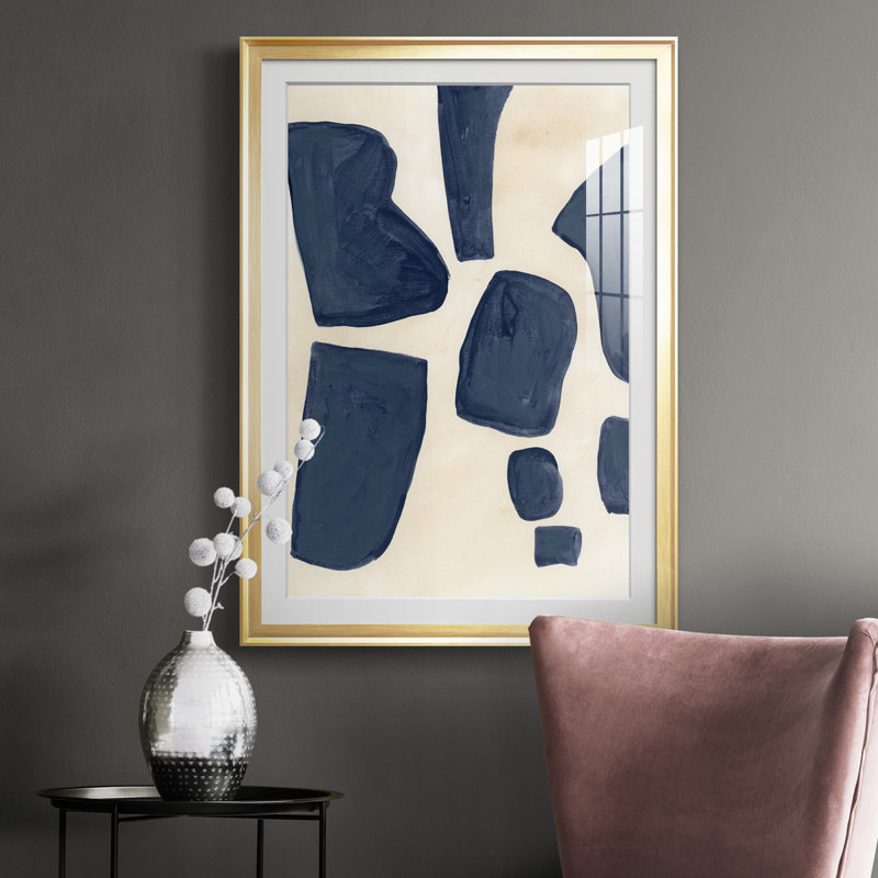 " Blue Pieces I ", 24.5" H x 18.5" W x 1" D, Gold Framed