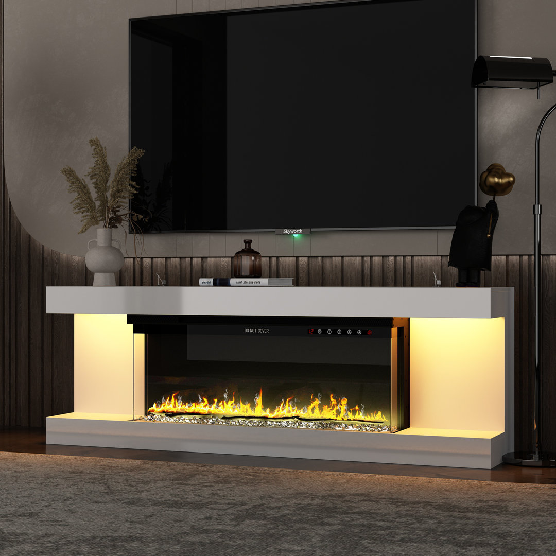 Modern TV Stand With Built-In Electric Fireplace, 66.5" Media Console With LED Lighting For Living Room Entertainment Center Ivy Bronx