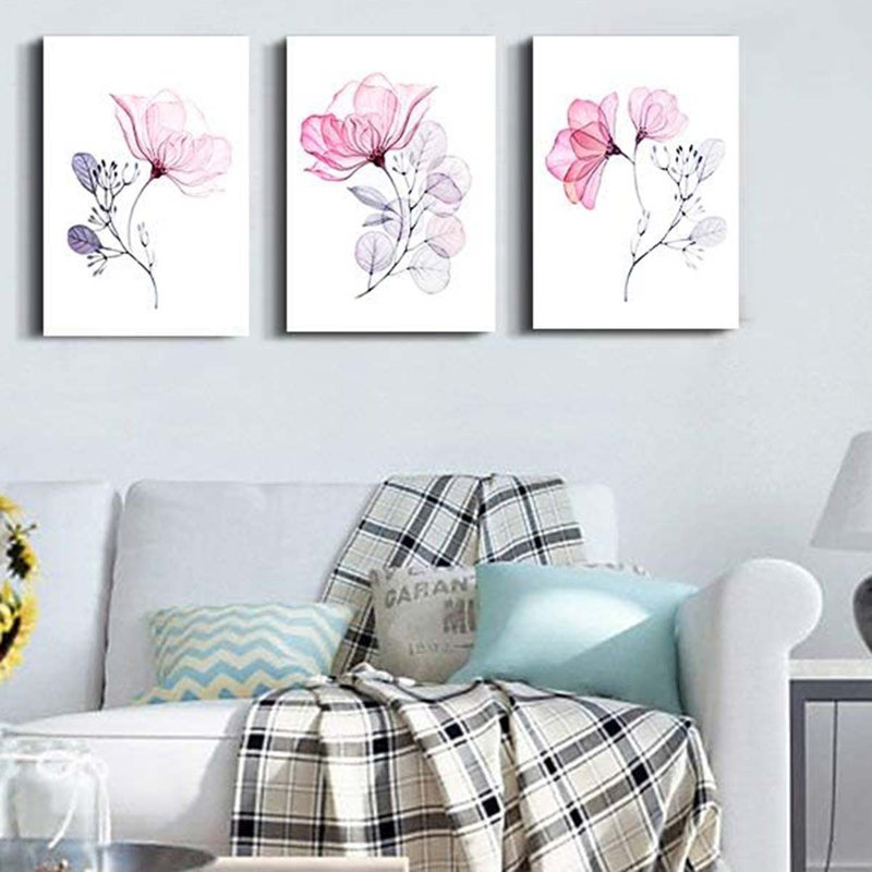 3 Piece Wrapped Canvas Print, 60 cm H x 40 cm W, Pink