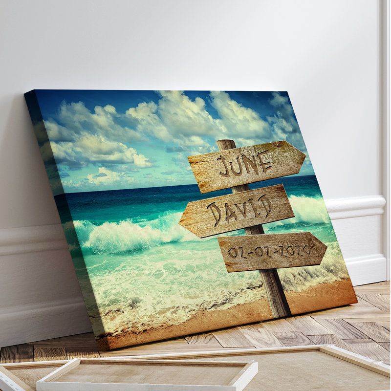 Art mural en bois personnalisé avec panneau de plage avec noms et date personnalisés, H 30 po x l 20 po, Oui