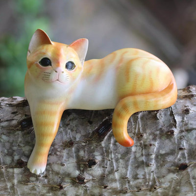 Erhart Watchful Cat Wood Figurine