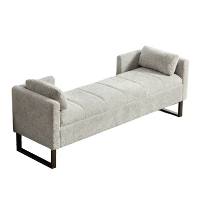 64" Chenille Upholstered Flip-top Storage Bed Bench with 2 Pillows and Metal Legs
