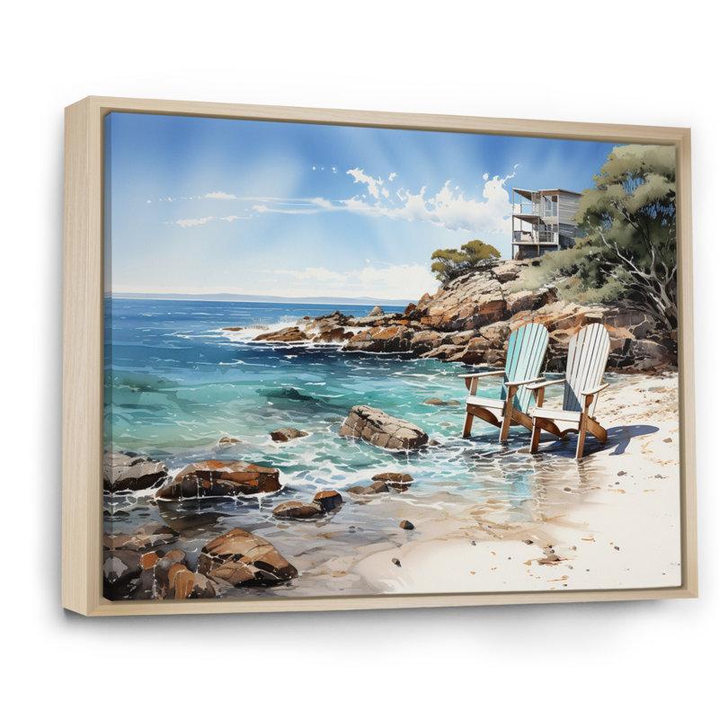 Beach Seaside Reflections Pointillism III - Décoration murale nautique et plage, 30" H x 40" W, Cadre naturel flottant