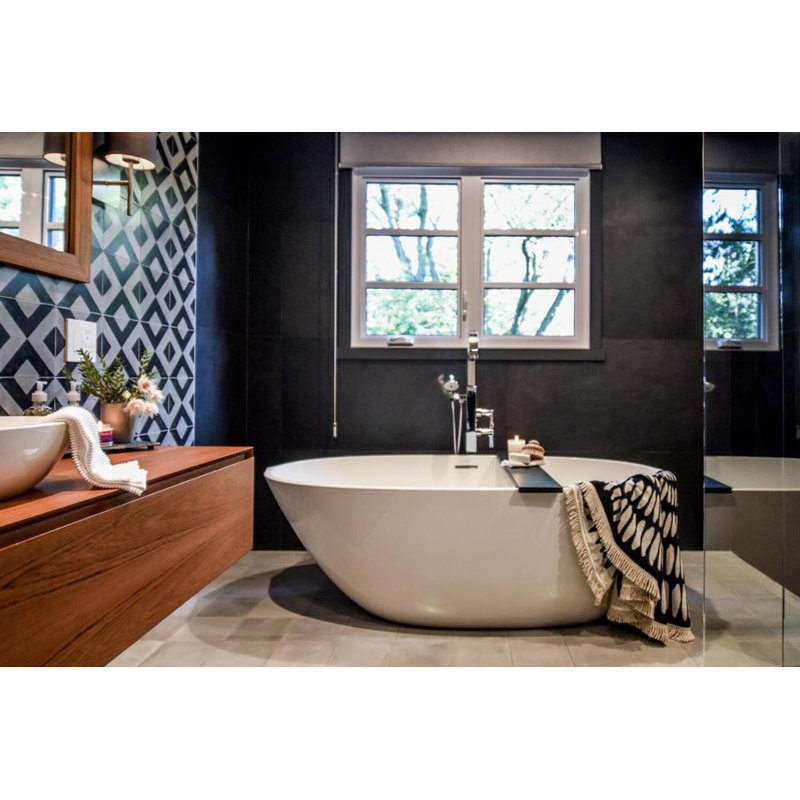 BE 66'' L Freestanding Soaking Bathtub, Brushed Nickel, Glossy White