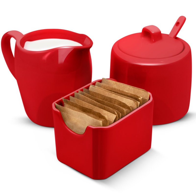 Ensemble sucrier et pot à crème en céramique avec couvercle, Rouge cerise