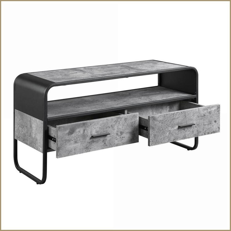 TV Furniture: Modern Concrete Gray &amp; Black TV Stand with Storage | Fits Up to 42” TVs | Gray | Metal,Synthetic Wood