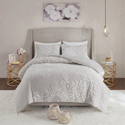 Ensemble de housse de couette à motif floral en chenille capitonnée 3 pièces pour lit double / grand