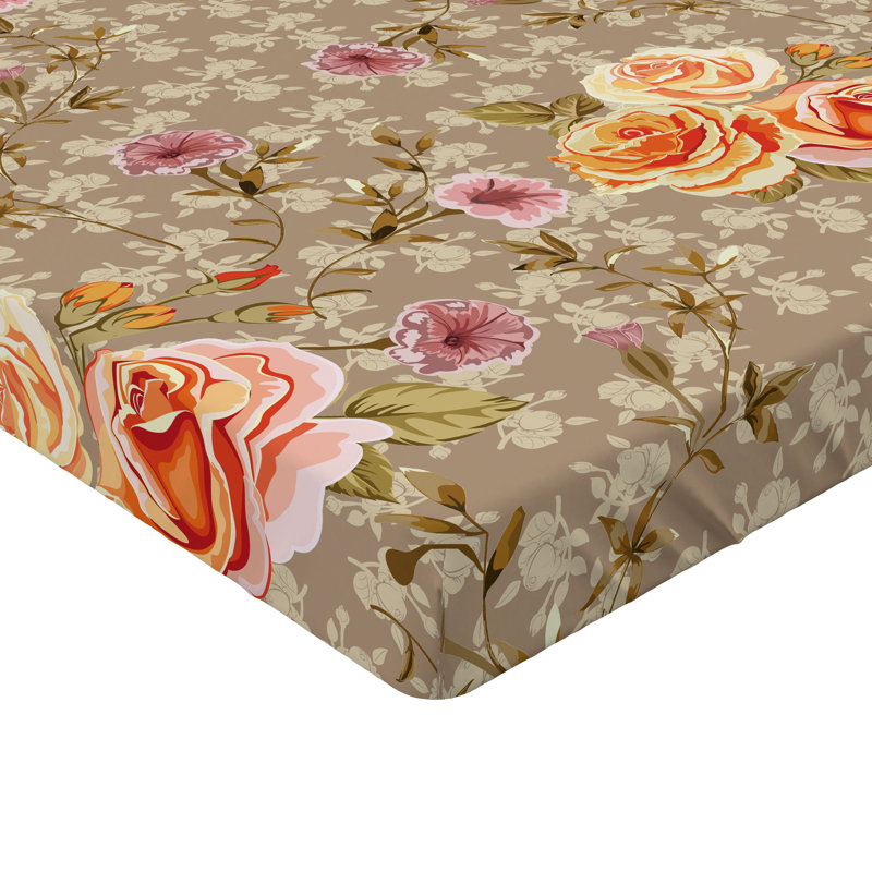 Drap-housse à motif floral Ambesonne, Taupe chaud, orange, rose / floral, Drap-housse de taille double