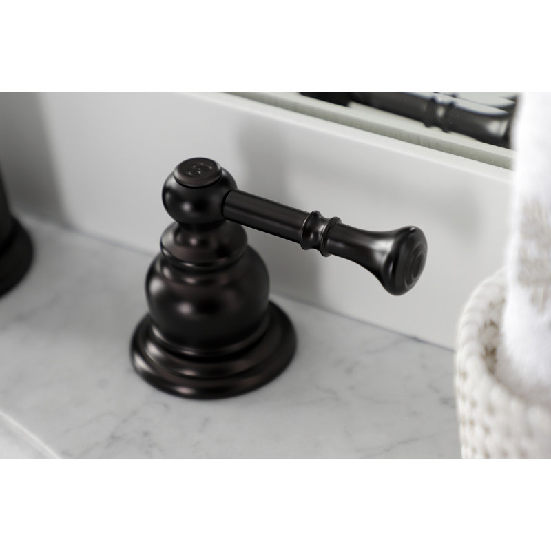 Kingston Brass Naples Two-Handle 3-Hole Deck Mount Widespread Bathroom Faucet with Retail Pop-Up Drain, Oil Rubbed Bronze