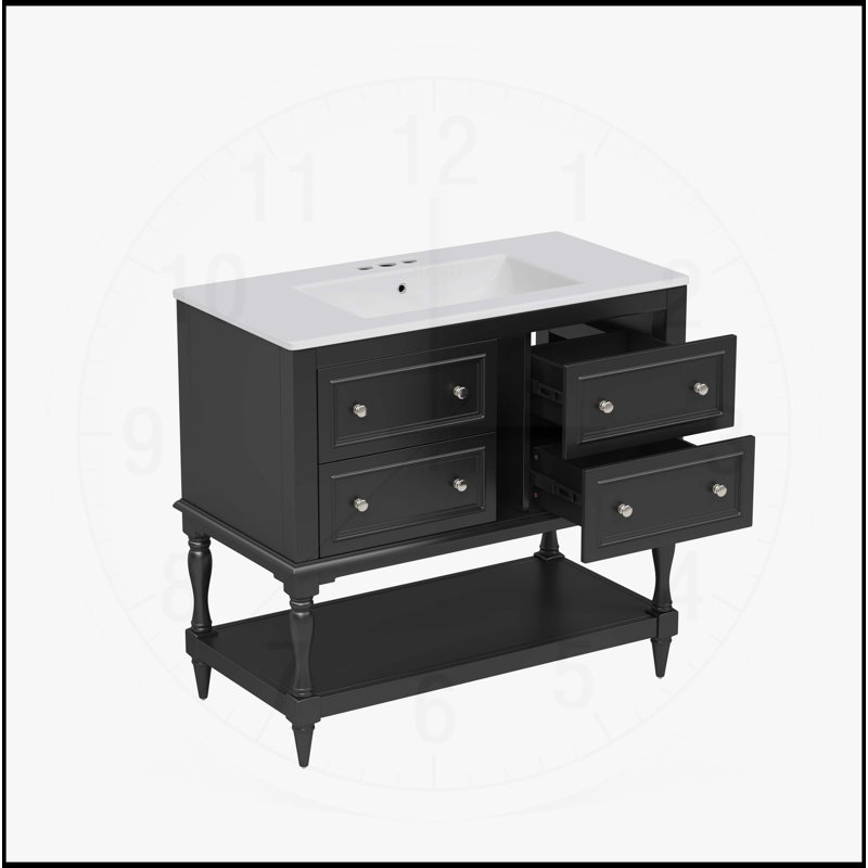 Ensemble de meuble-lavabo 36 po avec lavabo encastré en céramique 36 po, Noir, noir, noir, noir