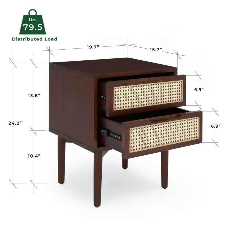 Oliver Solid Wood 2-Drawer Nightstand