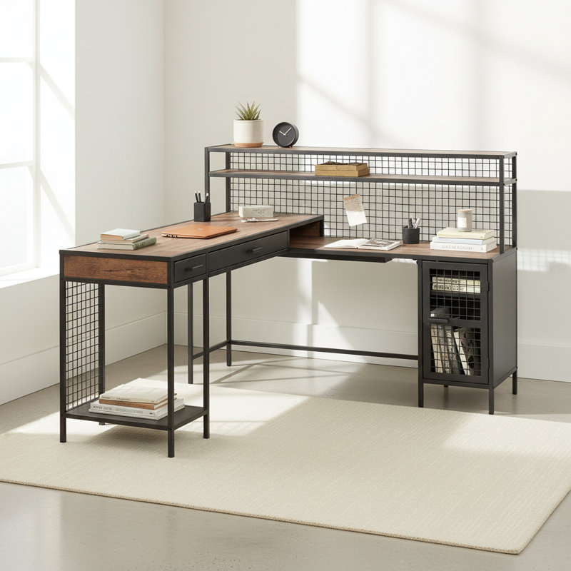 L-Shaped Metal Base Executive Desk