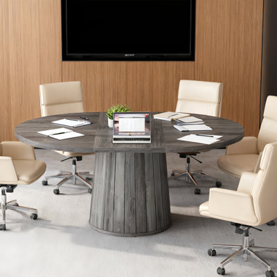 55" Oval Conference Meeting Table With Wood Base For 6 People