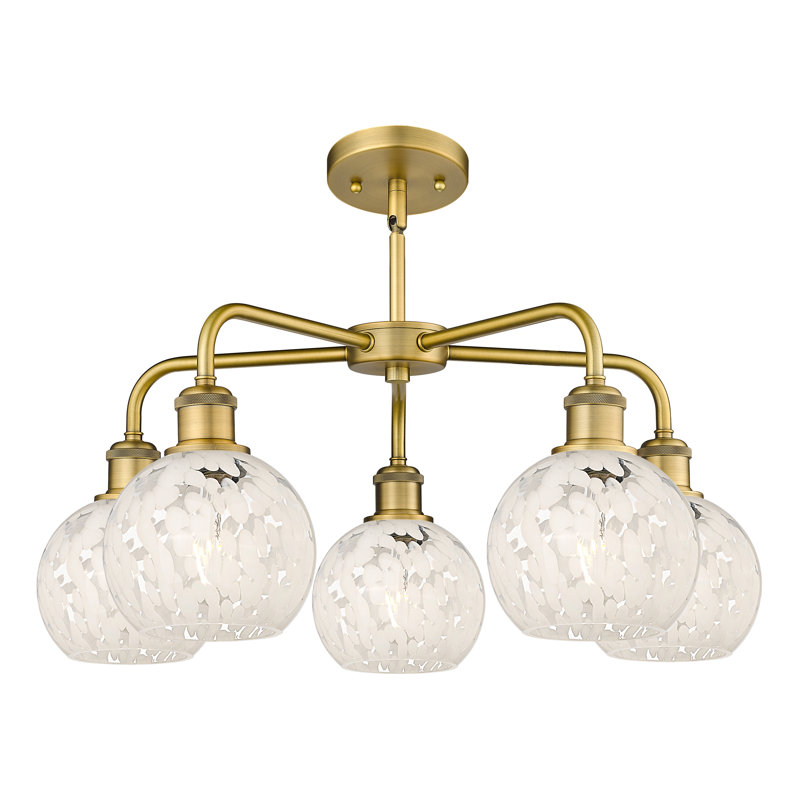 Bellagrace 5 - Light Dimmable Globe Chandelier, Brushed Brass, 13.5" H x 24" W x 24" D