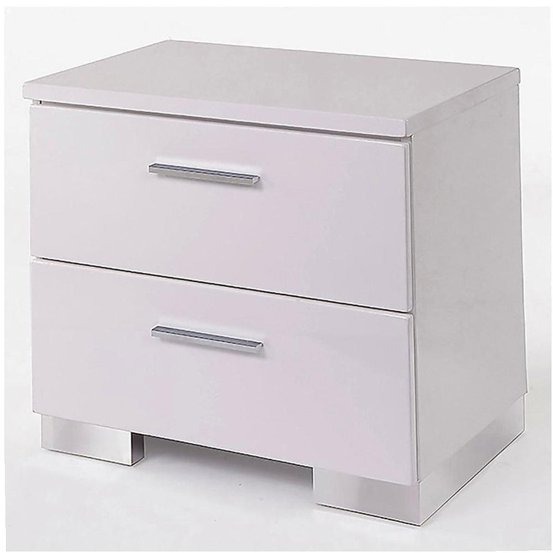 Table de chevet blanche et chromée à 2 tiroirs