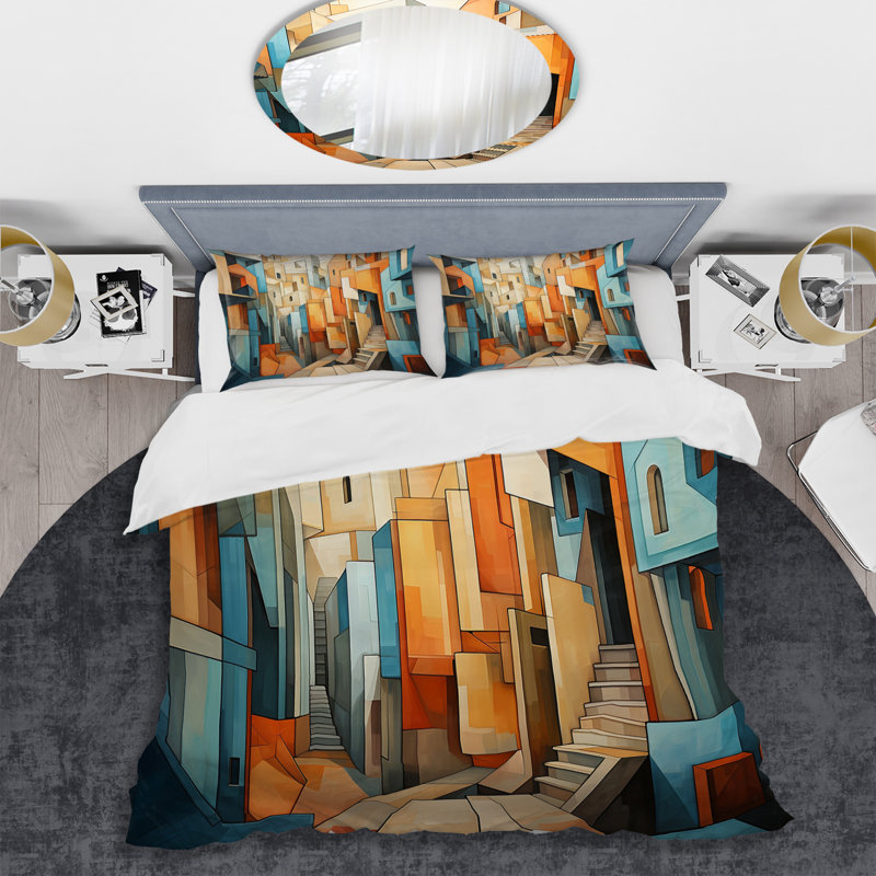 Cubism Art Multidimensional V - Ensemble de housse de couette abstrait - Microfibre de polyester