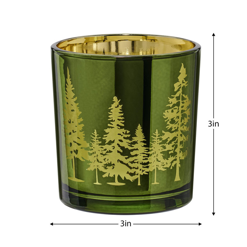 Emerald Woodland Glass Hurricane Candle Holders – Set of 3 For Tealights