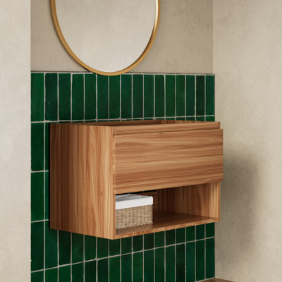 Base de meuble-lavabo mural simple de 30 po avec tablette ouverte en noyer naturel (lavabo non inclus)