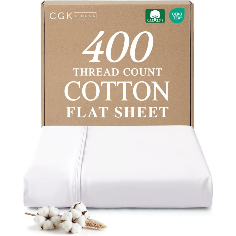 400 Thread Count Cotton Flat Sheet – Cooling, Breathable & Soft Top Sheet, Queen, White