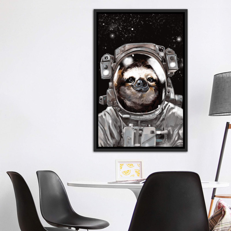 « astronaute sloth selfie », art, H 60 po x l 40po x P 1,5 po, Toile avec cadre noir patiné