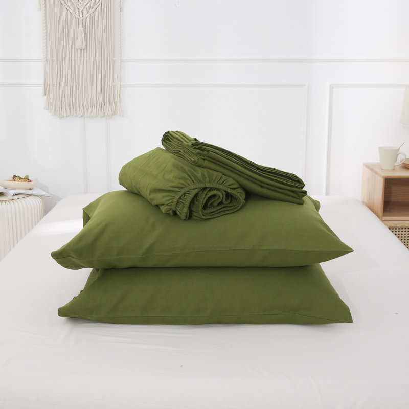 Linen Sheets Set, Green, Queen Sheet Set with 1 Fitted Sheetand2Pillowcases