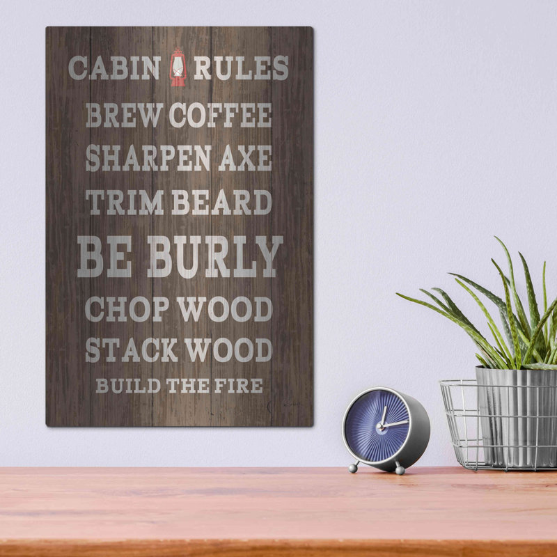 «Cabin Life V Dark Wood» par Sue Schlabach, art mural en métal, H 16 po x l 12 po
