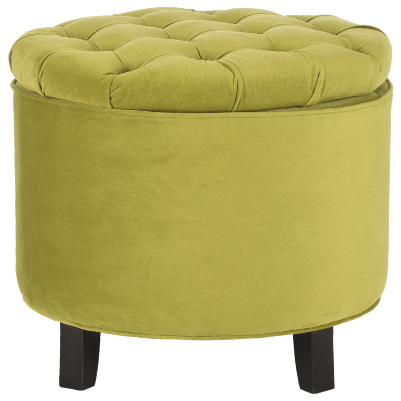 Alethea Velvet Tufted Round Solid Colour Ottoman with Storage, Asparagus