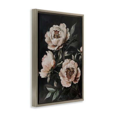 Dusty Pink Roses Floral Painting Floating Frame, design by Petal Prints Design
