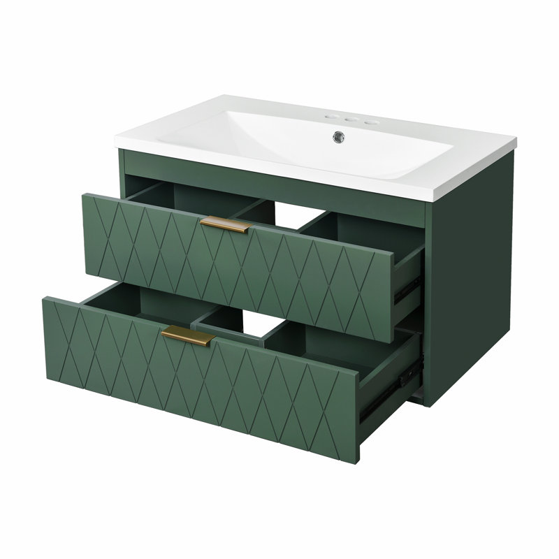 Floating Bathroom Storage Cabinet with 2 Drawers, Green