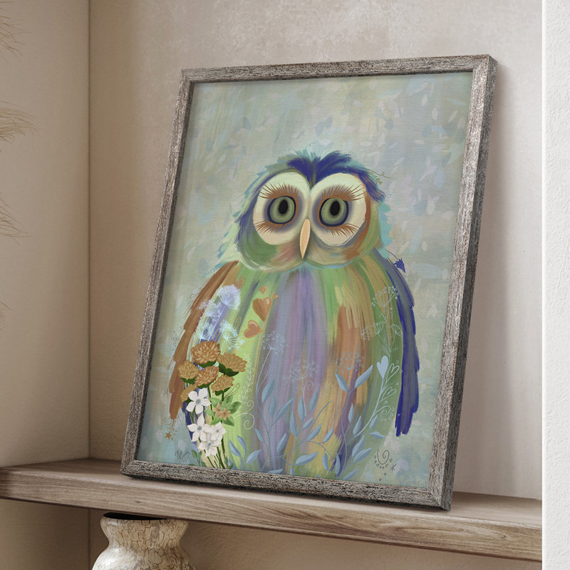 Fantastic Florals Owl, reproduction encadrée - bois massif, H 11 po x l 9 po