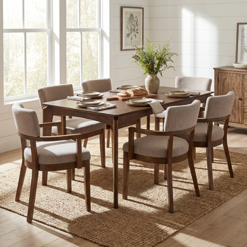 Ensemble de table de salle à manger Scaggs Mid-Century 7 pièces avec chaises rembourrées Boucle