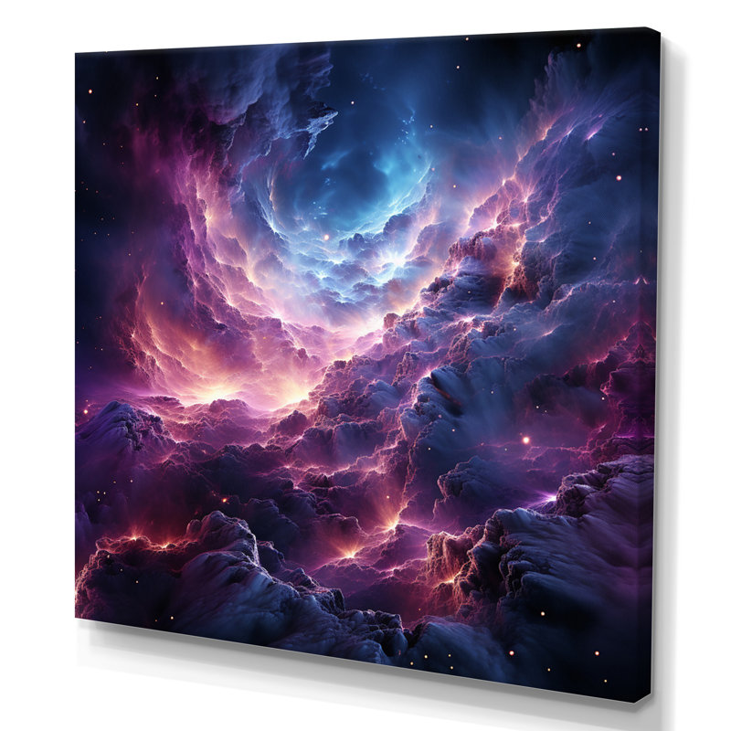 Rêves interstellaires abstraits mauve sarcelle - impression, Toile tendue, H 16 po x l 16 po x P 1 po