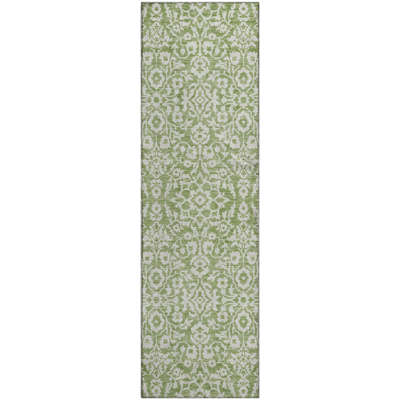 Premium Machine Washable Prisco Green Rug, Runner 2'3" x 7'6"
