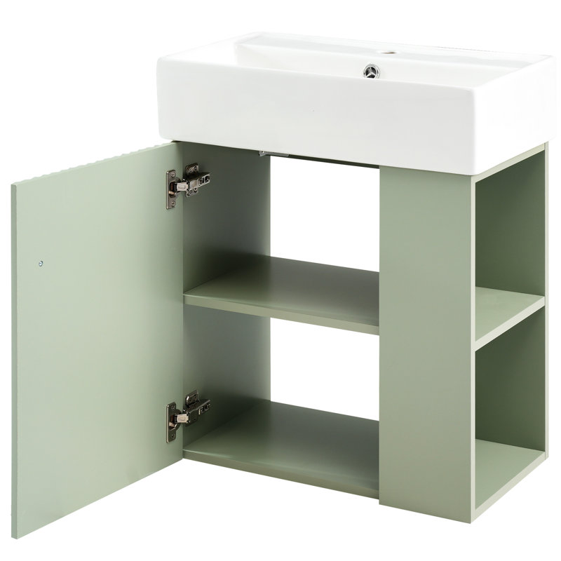 Armoire de salle de bain 21,6 po - Cuvette en céramique avec compartiment de rangement latéral droit et meuble-lavabo flottant de conception moderne