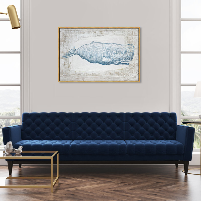Baleine bleue - impression sur toile tendue, H 16 po x l 24 po, Impression encadrée, Gold