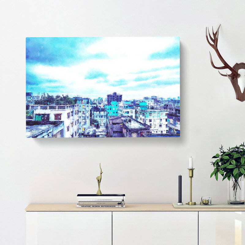 Skyline Of Dhaka In Bangladesh Painting - Wrapped Canvas, 50cm H x 76cm W x 3cm D