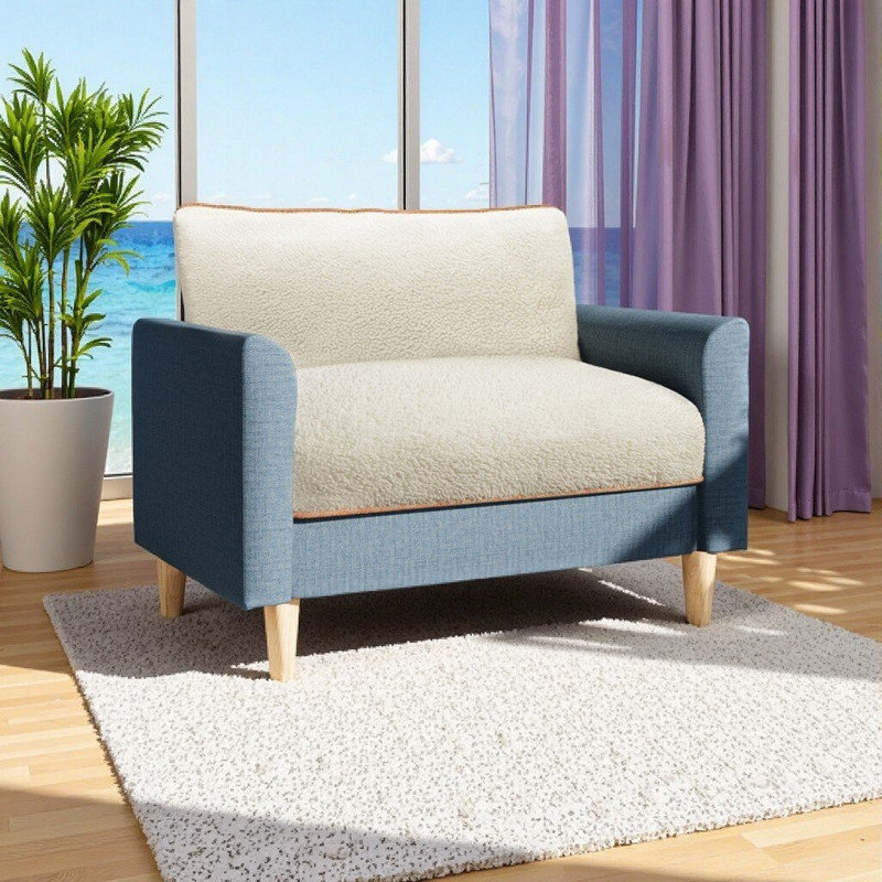 Fauteuil d'appoint en laine d'agneau deux tons 45 po bleu foncé et crème