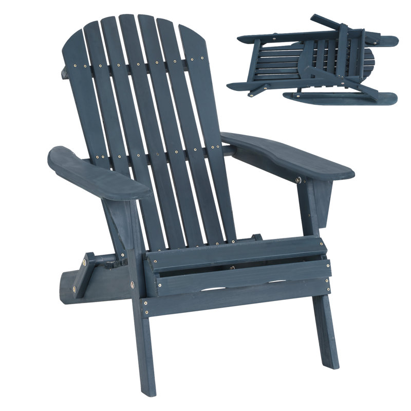 Chaise de patio d'extérieur pliante en bois Willacoochee Adirondack, Marine