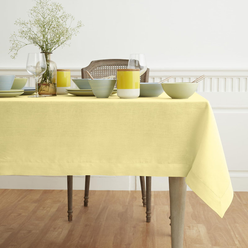 100% Pure Linen Tablecloth - Fete, Yellow, 156" L x 60" W
