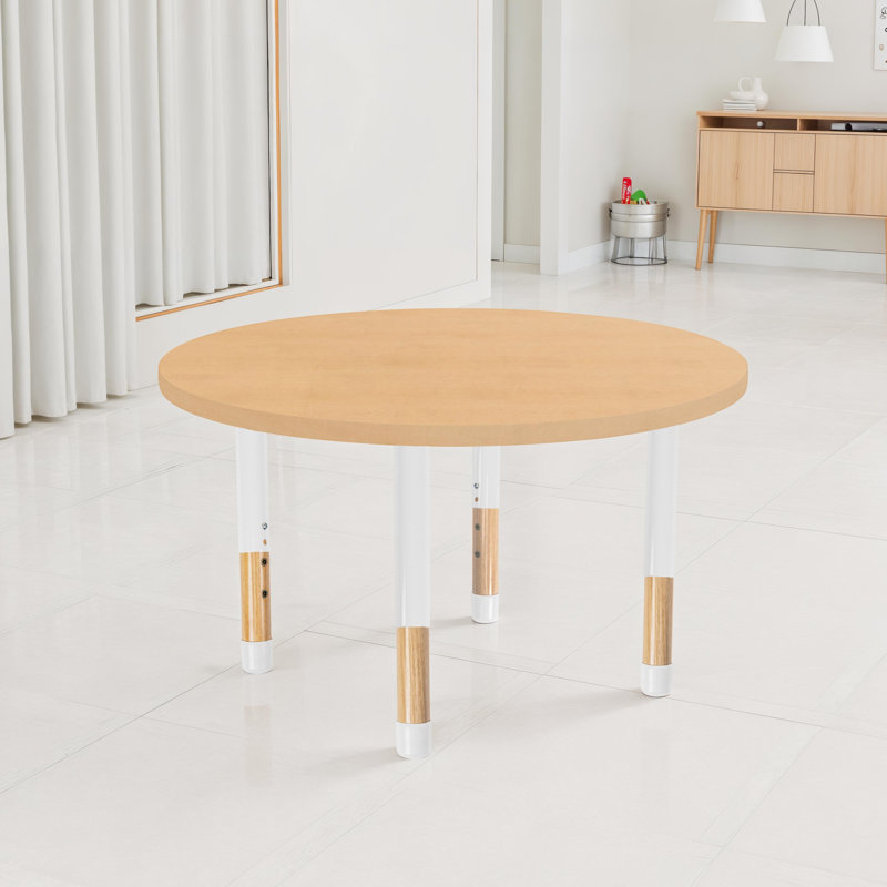 Table ronde 36 po x 36 po thermofusionnée avec pieds réglables en bois massif - grain d'érable / blanc / naturel, Maple Grain